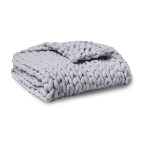 CHUNKY KNIT BLANKET LILAC GREY - Image 4