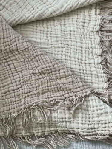 CRINKLED MUSLIN BLANKET MUSTARD - Image 4