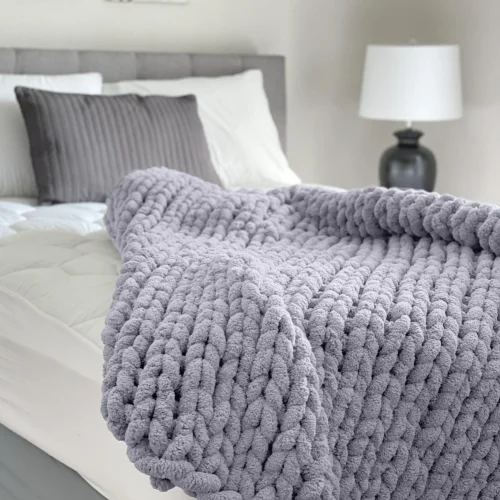 CHUNKY KNIT BLANKET LILAC GREY