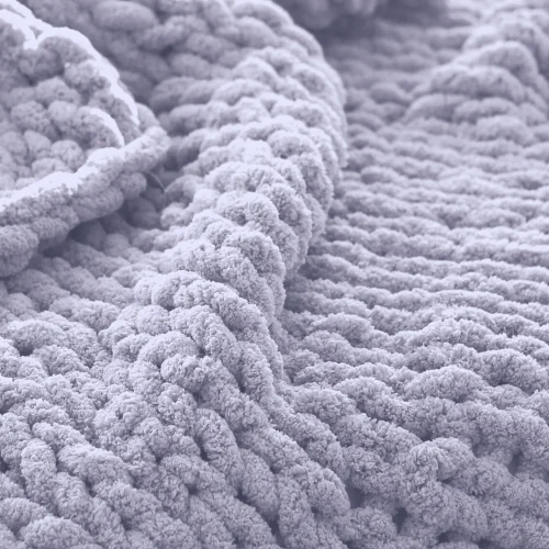 CHUNKY KNIT BLANKET LILAC GREY - Image 2
