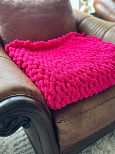 CHUNKY KNIT BLANKET PINK - Image 3