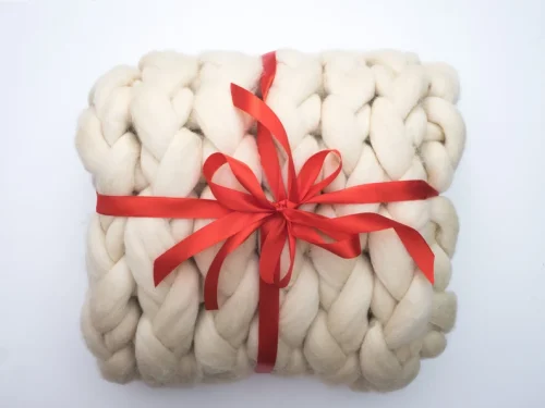 CHUNKY KNIT BLANKET BEIGE - Image 4
