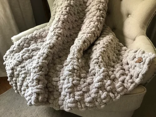CHUNKY KNIT BLANKET GREY - Image 2