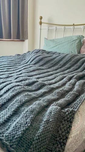 CHUNKY KNIT BLANKET DARK GREY - Image 4