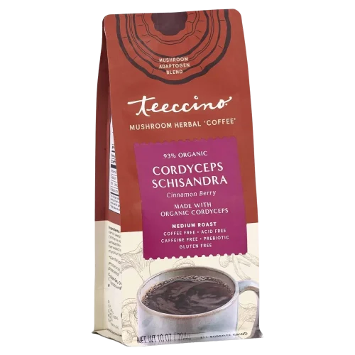 TEECCINO CORDYCEPS SCHISANDRA MUSHROOM HERBAL COFFEE 10 OZ BAG