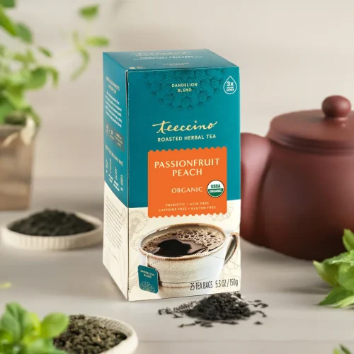 TEECCINO DANDELION PASSIONFRUIT PEACH HERBAL TEA - 25 TEA BAGS - Image 2
