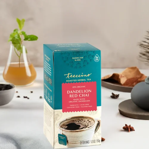 TEECCINO DANDELION RED CHAI ROASTED HERBAL TEA - 25 TEA BAGS - Image 3
