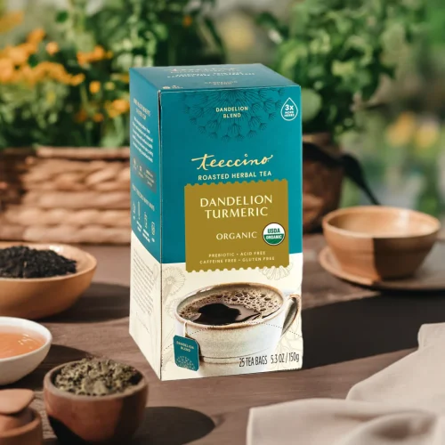 TEECCINO DANDELION TURMERIC ROASTED HERBAL TEA - 25 TEA BAGS - Image 3