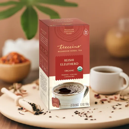 TEECCINO REISHI ELEUTHERO MUSHROOM HERBAL TEA - 25 TEA BAGS - Image 3