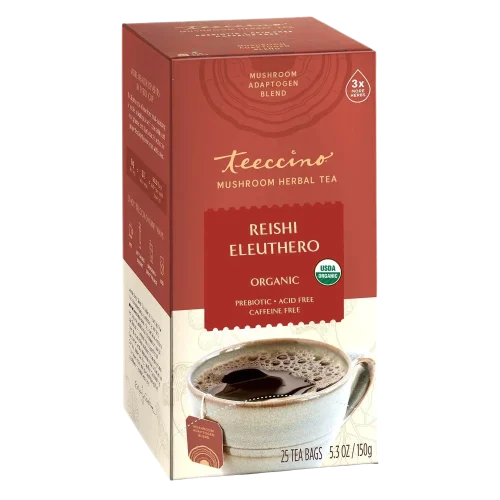 TEECCINO REISHI ELEUTHERO MUSHROOM HERBAL TEA - 25 TEA BAGS