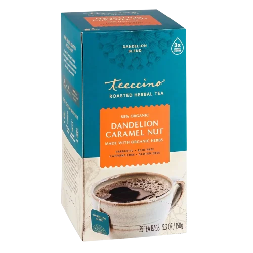 TEECCINO DANDELION CARAMEL NUT ROASTED HERBAL TEA - 25 TEA BAGS