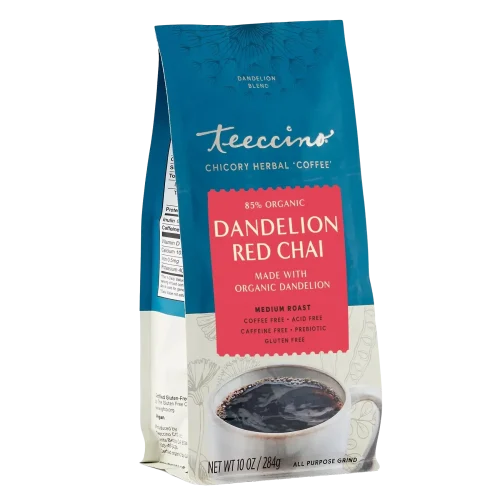 TEECCINO DANDELION RED CHAI CHICORY HERBAL COFFEE 10 OZ BAG