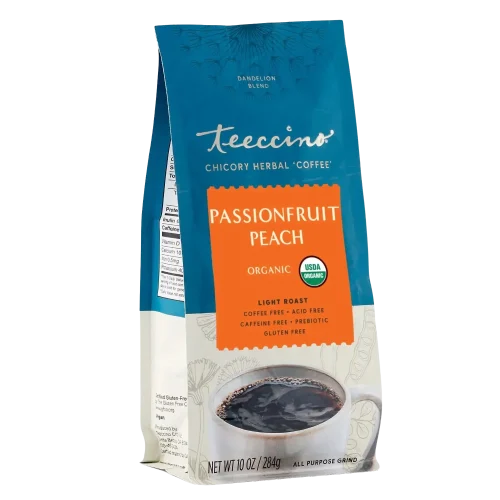 TEECCINO DANDELION PASSIONFRUIT PEACH CHICORY HERBAL COFFEE 10 OZ BAG