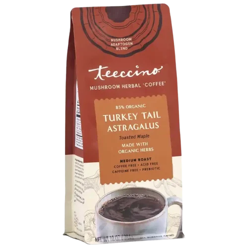TEECCINO TURKEY TAIL ASTRAGALUS MUSHROOM HERBAL COFFEE 10 OZ BAG