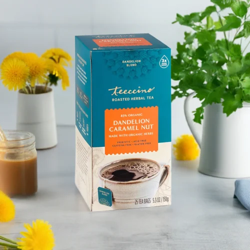 TEECCINO DANDELION CARAMEL NUT ROASTED HERBAL TEA - 25 TEA BAGS - Image 3