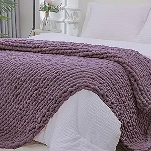 CHUNKY KNIT BLANKET PALE PURPLE