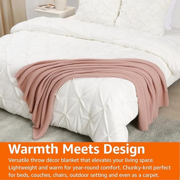CHUNKY KNIT BLANKET DUSTY PINK - Image 3
