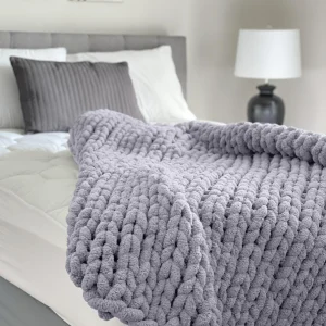 CHUNKY KNIT BLANKET LILAC GREY