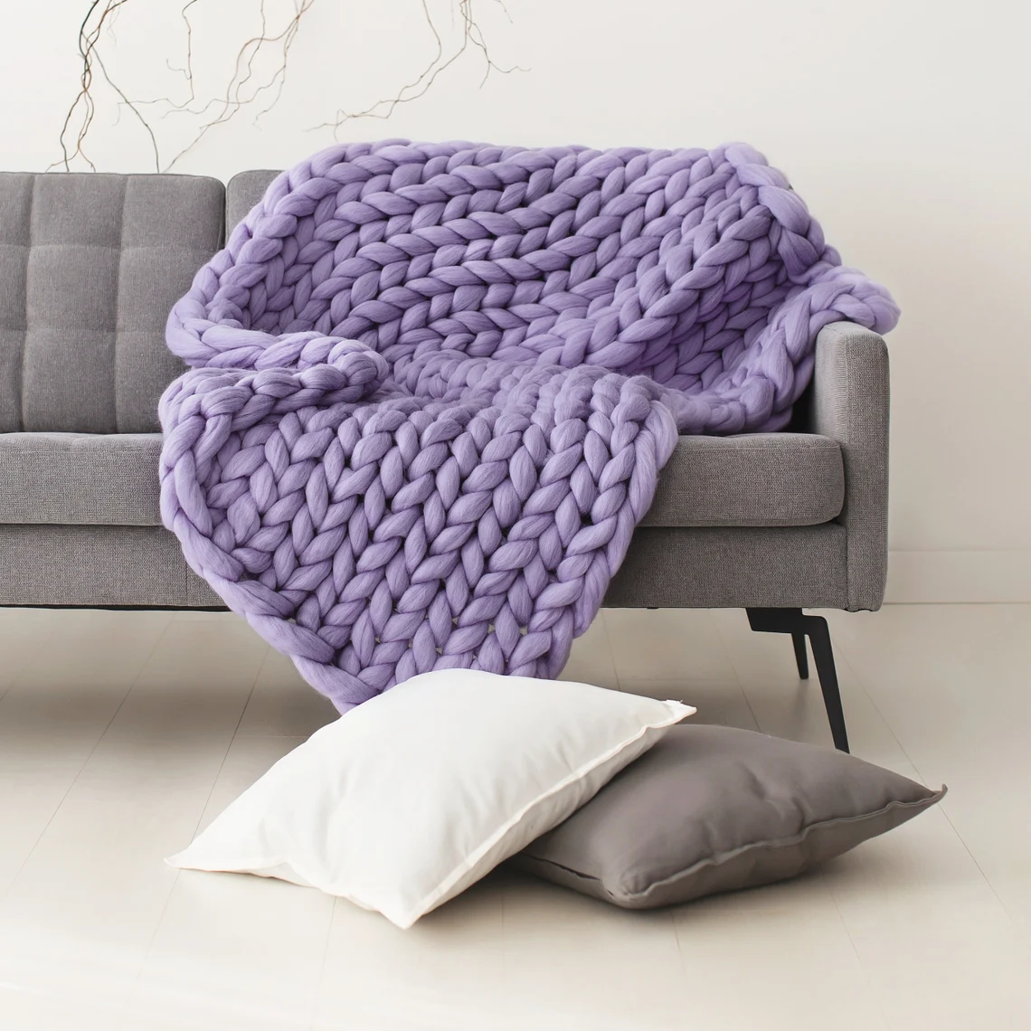 CHUNKY KNIT BLANKET LAVENDER