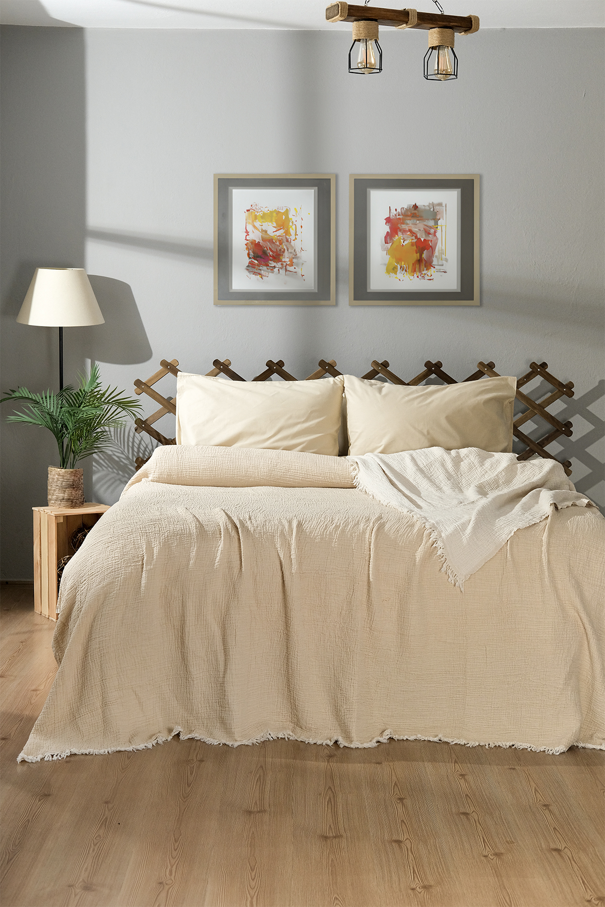 CRINKLED MUSLIN BLANKET BEIGE