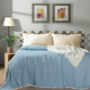 CRINKLED MUSLIN BLANKET BLUE